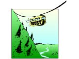 A Cable car called `Trust` going over a deep gorge